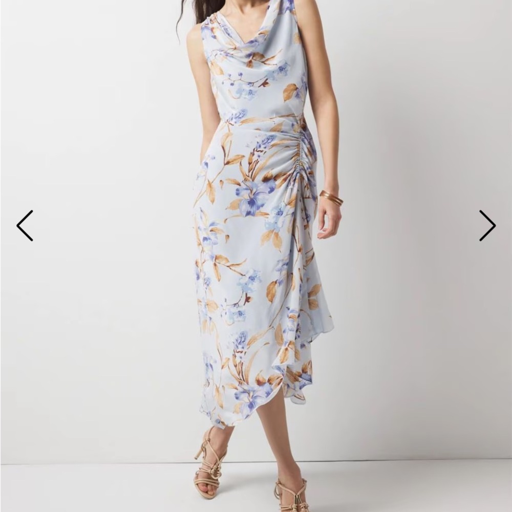 White House Black Market Asymmetrical Floral Dress - Blue and Gold